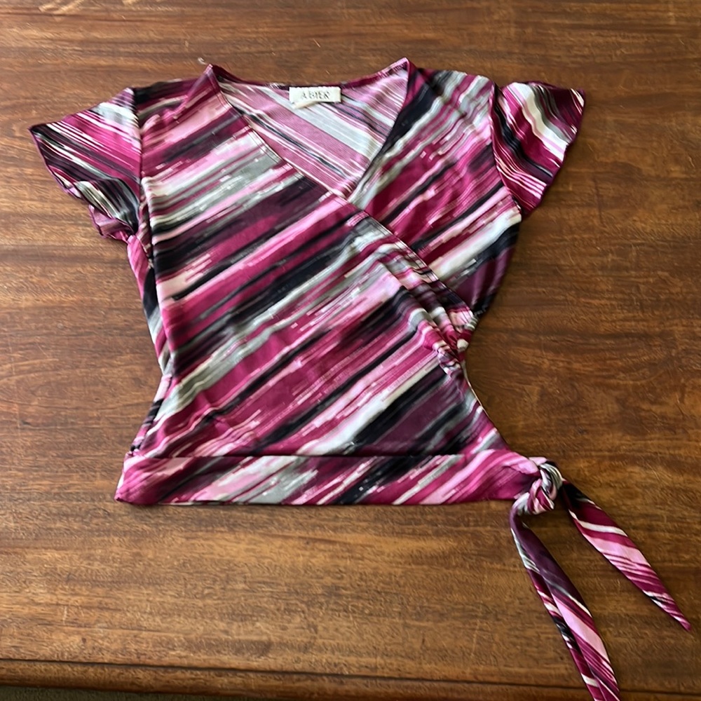 Raspberry, light pink, gray, black, white size S blouse